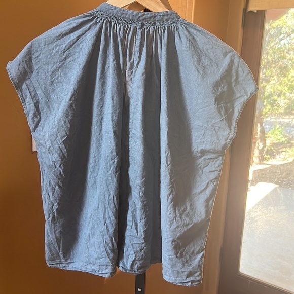 Uniqlo Gray Linen Blend V-Neck Cap Sleeve Pullover Blouse Top Size XS - Picture 6 of 6